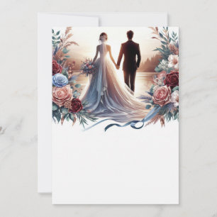 Bride and Groom Elegant Blank Floral Wedding Invitation