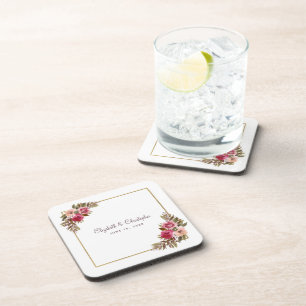 Bride and Groom Elegant Watercolor Floral Wedding Coaster