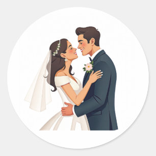 Bride and Groom embrace Classic Round Sticker