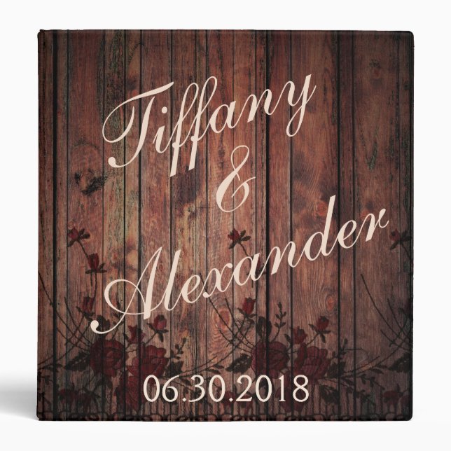 Bride and Groom Faux Wood and Lace Wedding Binder (Front)