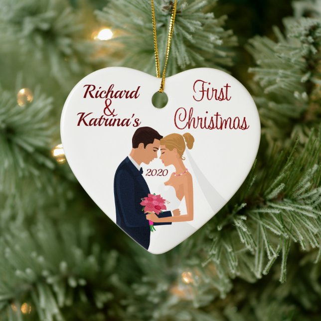 Bride and Groom First Christmas Ceramic Ornament (Tree)
