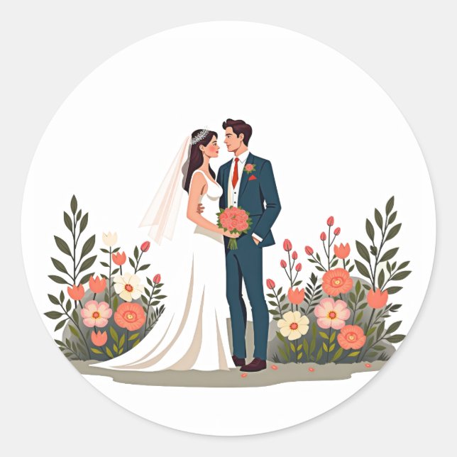 Bride and Groom Floral Emblem Stickers (Front)