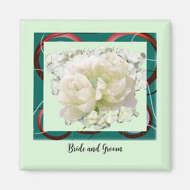 Bride and Groom Floral Wedding Magnet (Front)
