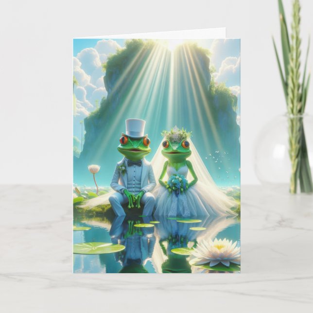 Bride and Groom Frogs On Lily Pad Card (Front)