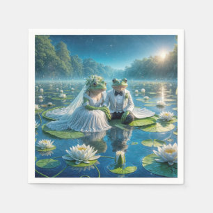 Bride and Groom Frogs On Lily Pad Napkin