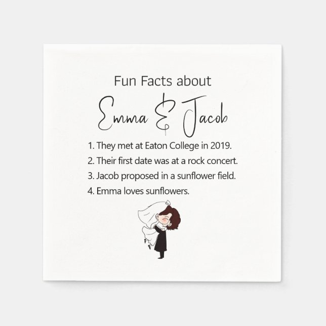 Bride and Groom Fun Facts Napkin (Front)