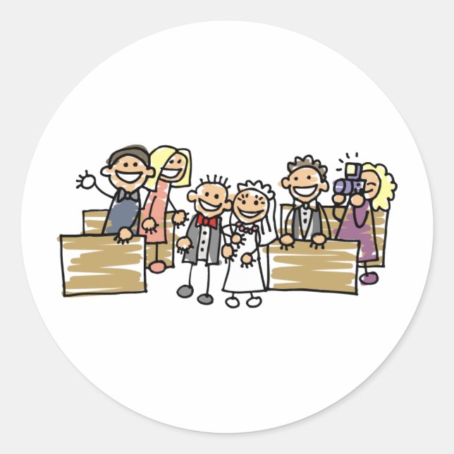 Bride And Groom Get Married Classic Round Sticker (Front)