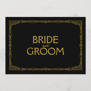 "Bride and Groom" Gold Art Deco Style Wedding Sign Invitation