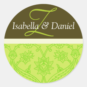 Bride And Groom Green Monograms For Envelopes Classic Round Sticker