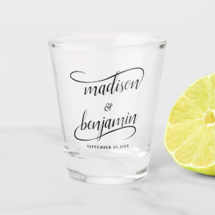 Bride and Groom Handwritten Swash Calligraphy Shot Glass