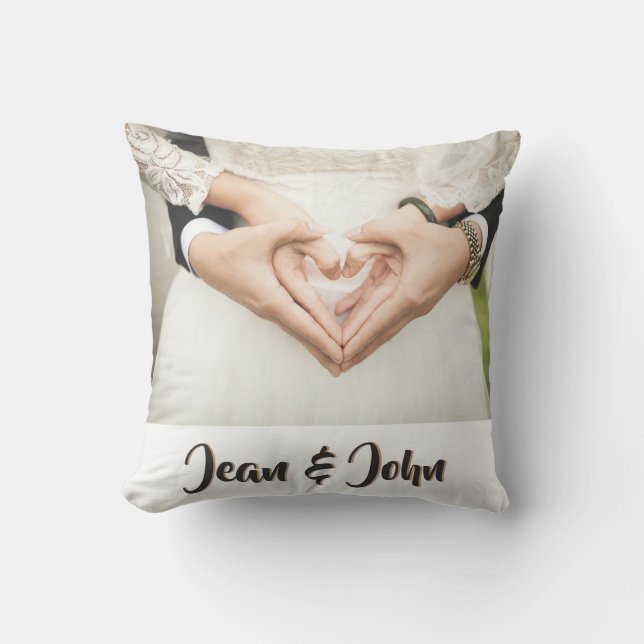 Bride And Groom Heart Hands Personalized Throw Pillow (Front)