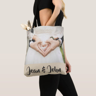 Bride And Groom Heart Hands Wedding Tote Bag
