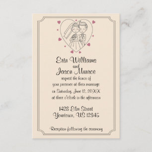 Bride and Groom Heart Sketch Wedding Invitation