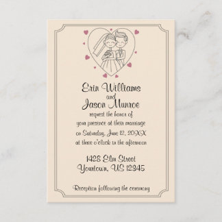 Bride and Groom Heart Sketch Wedding Invitation