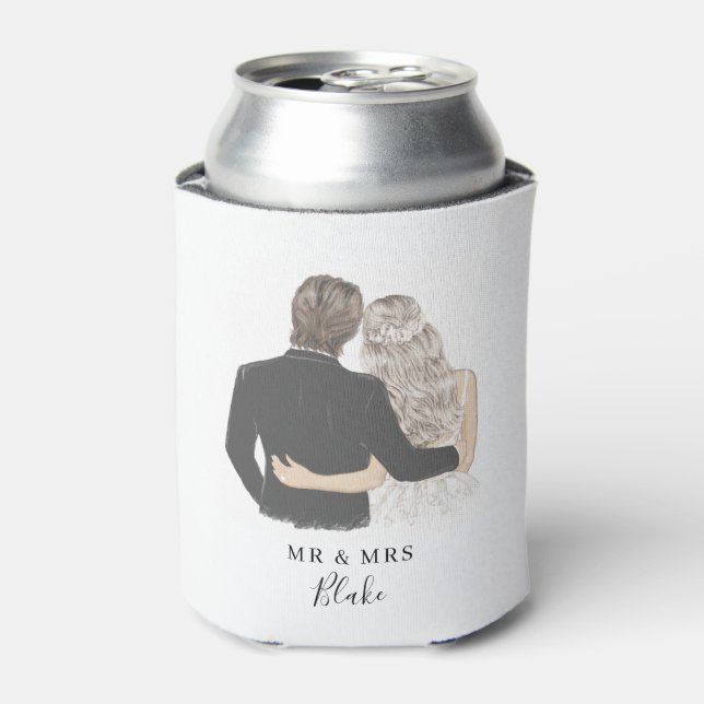 Bride and Groom Illustration Can Cooler (Can Front)