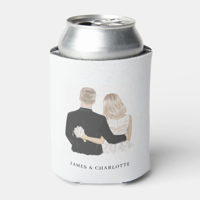 Bride and Groom Illustration Can Cooler (Can Front)