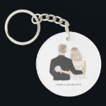 Bride and Groom Illustration Key Ring<br><div class="desc">This cute couple keyring features an illustration of bride & groom. For more advanced customization of this design,  e.g. changing layout,  font or text size please click the "CUSTOMIZE" button above. Please contact me for any questions!</div>