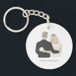 Bride and Groom Illustration Key Ring<br><div class="desc">This cute couple keyring features an illustration of bride & groom. For more advanced customization of this design,  e.g. changing layout,  font or text size please click the "CUSTOMIZE" button above. Please contact me for any questions!</div>