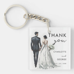 Bride and Groom Illustration Wedding Favours Keychain