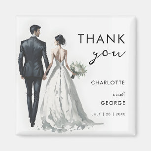 Bride and Groom Illustration Wedding Favours Magnet