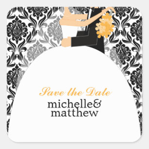 Bride and Groom Illustration Wedding Square Sticker