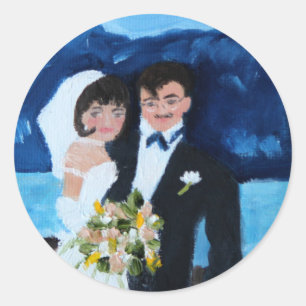 Bride and Groom in France Classic Round Sticker
