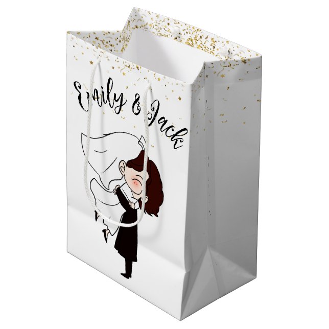Bride and Groom in Gold Confetti  Medium Gift Bag (Front Angled)