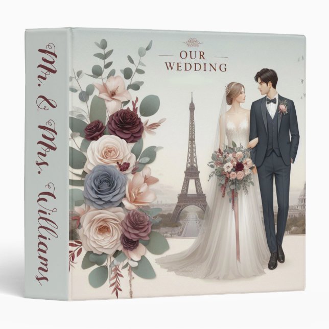 Bride and Groom in Paris with Flowers  Binder (Front/Spine)