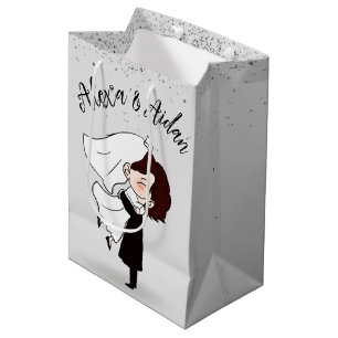 Bride and Groom in Silver Confetti Medium Gift Bag