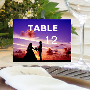 Bride and Groom in Sunset Folded Table Card
