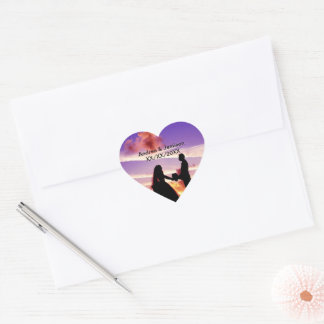 Bride and Groom in Sunset Heart Stickers