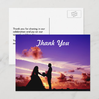 Bride and Groom in Sunset Thank You Postcard