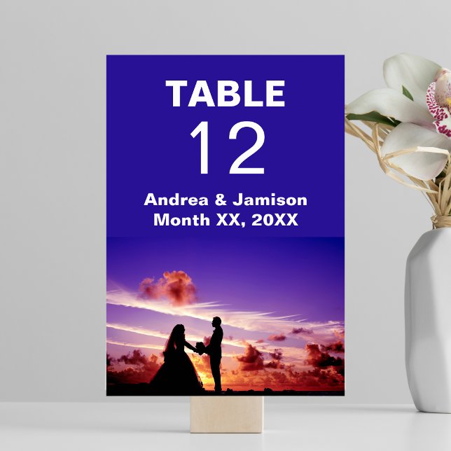 Bride and Groom in Sunset Wedding Table Card (Bride and Groom in Sunset Wedding Table Card)