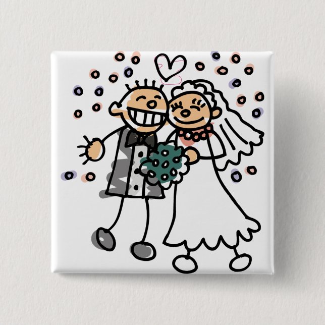 Bride and Groom Jump for Joy 2 Inch Square Button (Front)