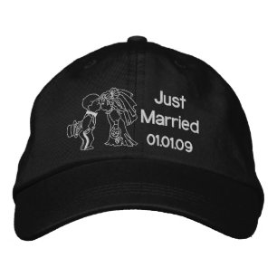 Bride and Groom Kiss - Just Married Embroidered Hat