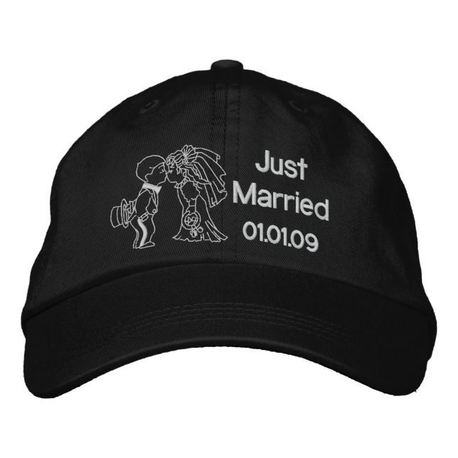 Bride and Groom Kiss - Just Married Embroidered Hat (Front)