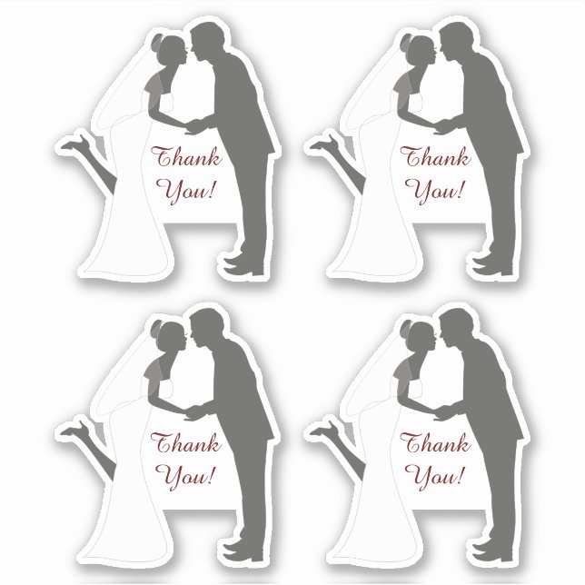 Bride and Groom Kiss Wedding Thank You Contour (Front)