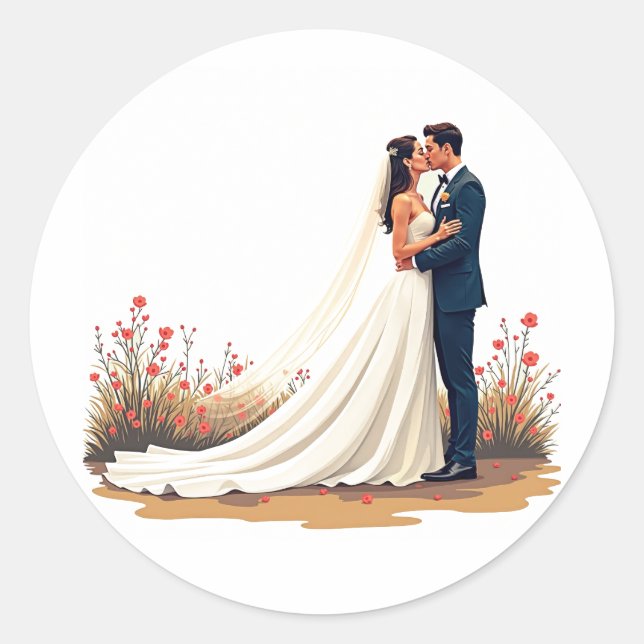 Bride and Groom Kissing Sticker (Front)
