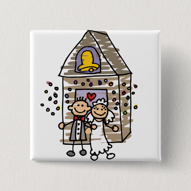 Bride and Groom Leave Church 2 Inch Square Button (Front)