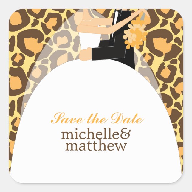 Bride and Groom Leopard Print Wedding Square Sticker (Front)