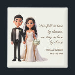 Bride and Groom Love Quotes Wedding Favours Magnet<br><div class="desc">Bride and Groom Illustration with love quotes Wedding Favours Magnet Elevate your wedding with our "Bride and Groom Illustration Wedding Favours with love quotes Magnet." Love Quotes written " We fall in love by chance, we stay in love by choice" Personalize these charming magnets with your names and date, featuring...</div>