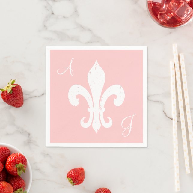 Bride and groom monogram paper napkins for wedding (Insitu)