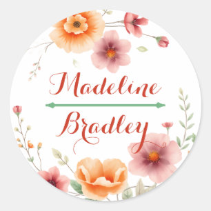 Bride and Groom Names    Autumn Wedding  Classic Round Sticker