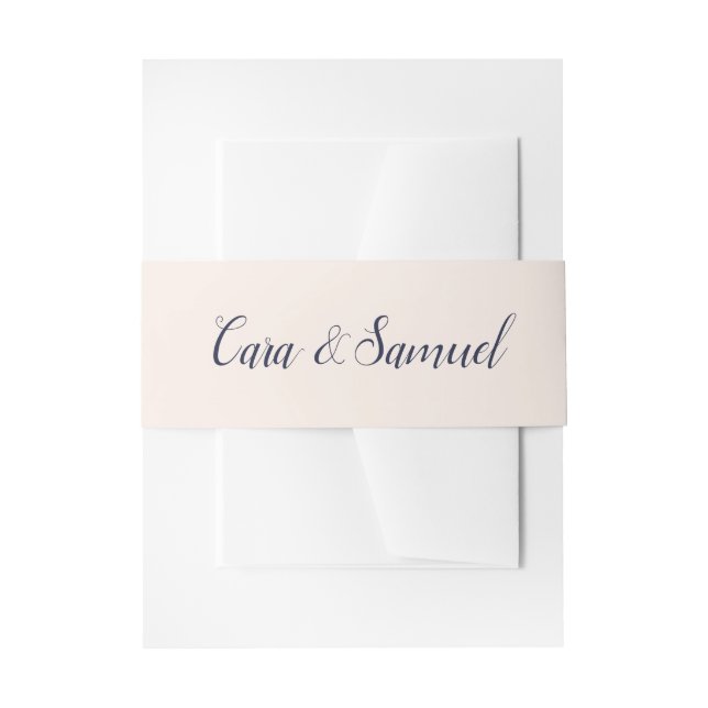 Bride and Groom Names Navy Blue Wedding Invitation Invitation Belly Band (Front Example)