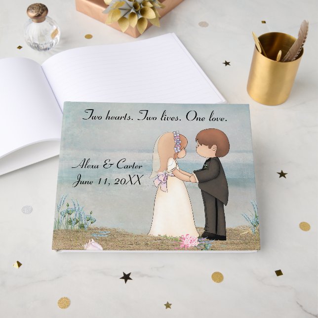 Bride and Groom on a Beach Guest Book (Front Open)