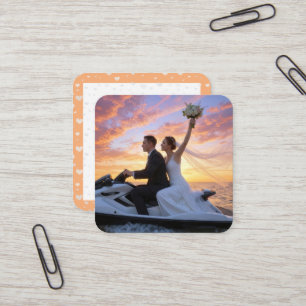 Bride and Groom on a Jet Ski Square Business Card