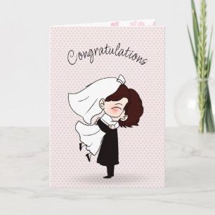 Bride and Groom On Pink Hearts Card