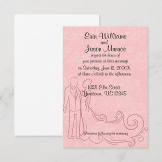 Bride and Groom Outline on Pink Lace Invitation