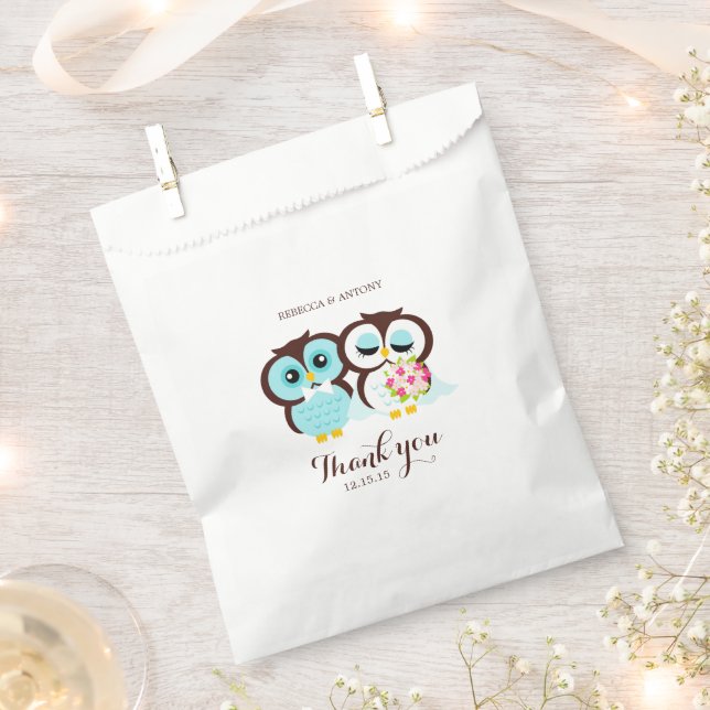 Bride and Groom Owls Favour Bag (Clipped)