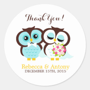 Bride and Groom Owls Wedding Classic Round Sticker